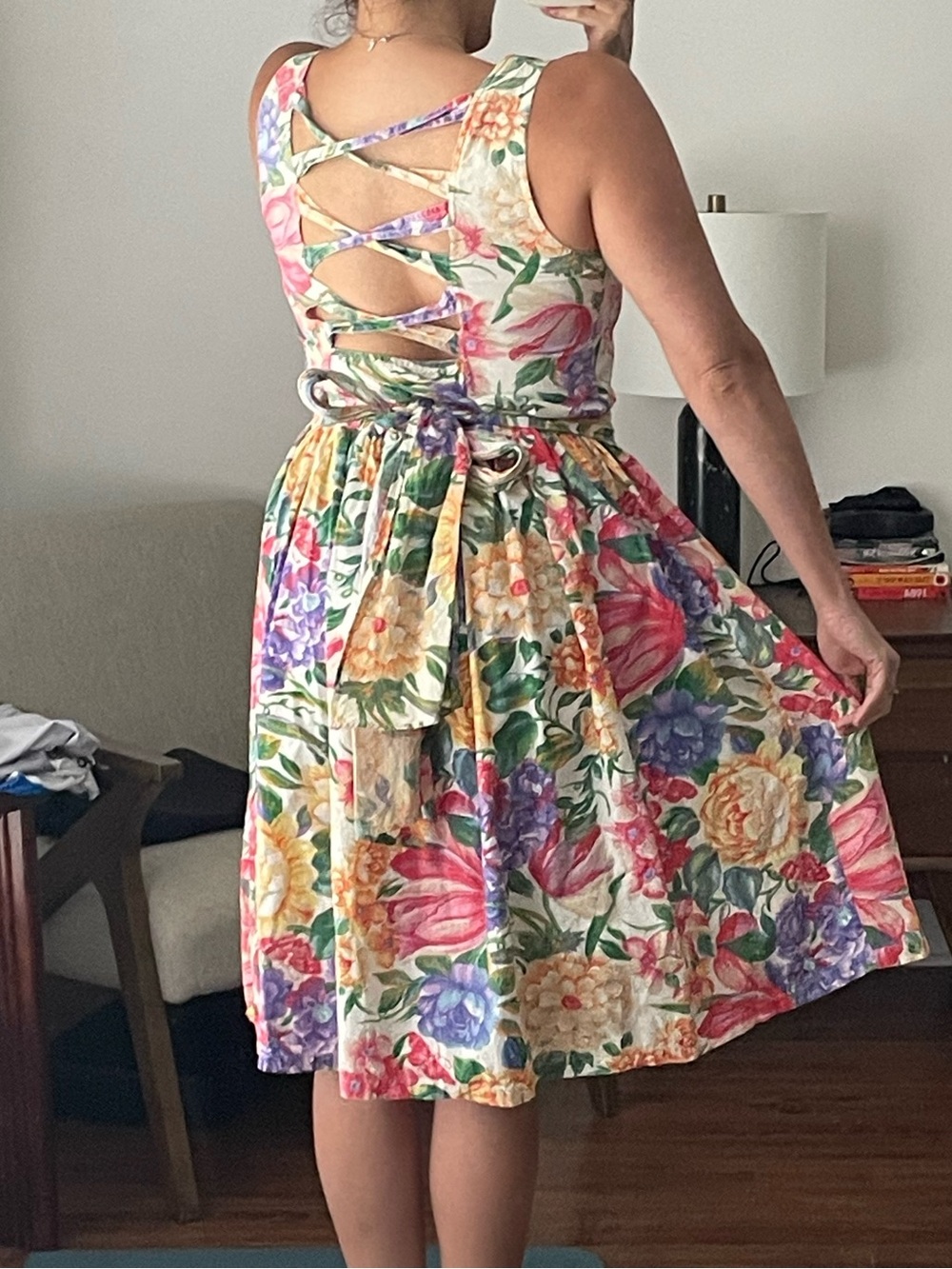 Vintage Cotton cross back floral colorful dress